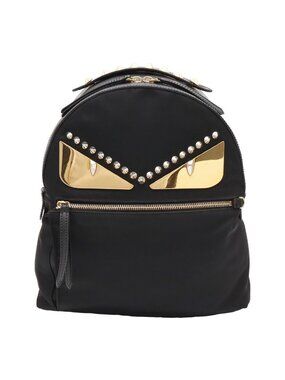 Fendi Bugs Monster Backpack Leather Nylon Black Gold